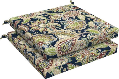 LVTXIII Outdoor Seat Cushions Set of 2 Square Chair Cushions with Ties, Patio Chair Pads for Home Office and Patio Garden Furniture Decoration 19"x19"x2", ‌Paisley Sapphire Blue