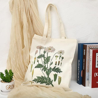 4 Pieces Floral Canvas Tote Bag for Women Book Club Gifts Cute Aesthetic Canvas Bags Bulk Flower Reusable Grocery Shopping Bag Aesthetic for Women