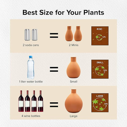 Classic Olla Watering Pot with Lid - Terracotta Self Watering Irrigation up to 2 ft in Diameter for Gardens, Raised Beds, and Pots - Vacation Friendly - Small