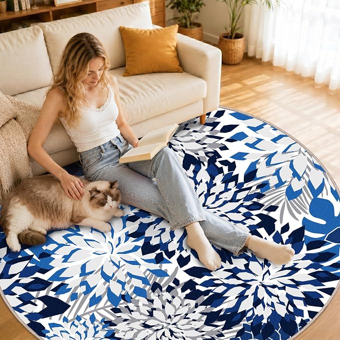 ZonLi Colorful Outdoor Rug 6x6Ft Waterproof Multicolored Indoor Area Rug Washable Outdoor Patio Rugs Tropical Floral Non Slip Outdoor Carpet for Living Room, Pool,Backyard,Deck,Camping