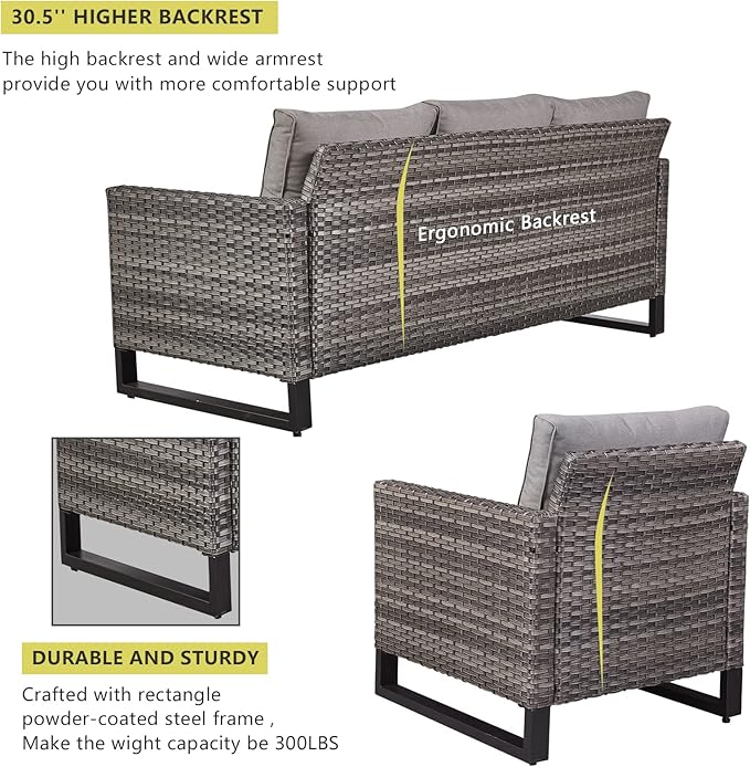 HUMMUH 9 Piece Patio Furniture PE Wicker 6-Seater Outdoor Sectional Sofa Patio Swivel Chairs,Outdoor Chairs with Ottomans Side Table for Porch,Garden,Backyard,Deck