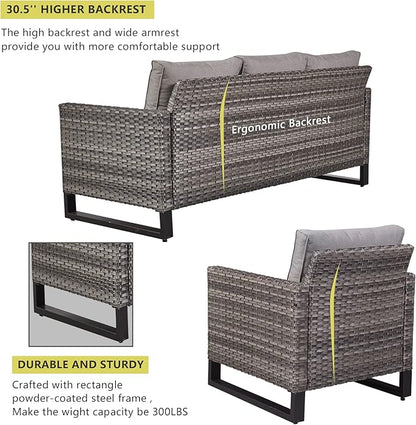 HUMMUH 9 Piece Patio Furniture PE Wicker 6-Seater Outdoor Sectional Sofa Patio Swivel Chairs,Outdoor Chairs with Ottomans Side Table for Porch,Garden,Backyard,Deck