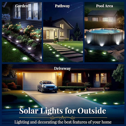 SOLPEX Solar Ground Lights, 16 Pack Solar Lights Outdoor Waterproof, 8 LED Solar Powered Landscape Lighting for Garden Yard Patio Pathway Driveway Walkway (Cool White)