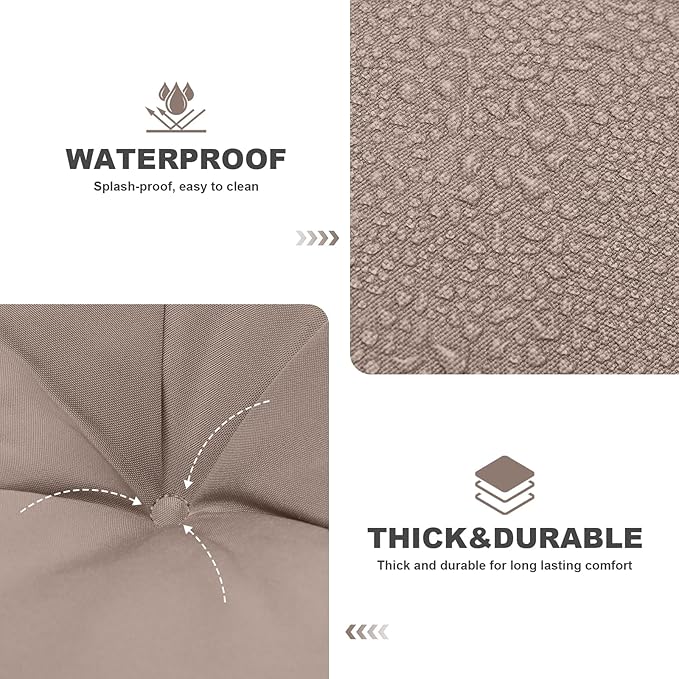 Porch Swing Cushions,Outdoor Cushions 3 Seater Replacement with Backrest, Waterproof Thickened Bench Cushion with Ties for Porch, Patio,Outdoor, Backyard and Garden (Khaki 47 * 40 in)