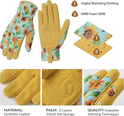 Pleneal Gardening Gloves for Women Men - Leather Garden Gloves Thorn Proof, Outdoor Protective Working Gloves for Weeding