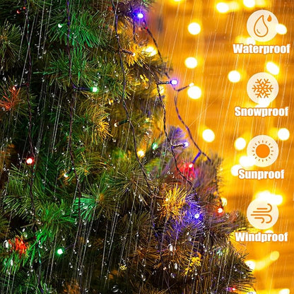 LitHome 100 LED Solar Christmas String Lights Outdoor, 33FT 34Colors Changing Solar/USB Red White Blue Lights Waterproof with Remote, 102 Modes 4th of July Light for Tree Garden Party Holiday Decor