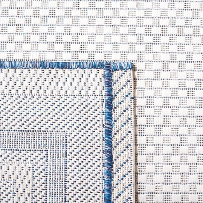SAFAVIEH Washable Rug Outdoor Courtyard Collection - 7'10" Round, Ivory & Navy, Non-Shedding & Easy Cleaning, Ideal for Patio, Backyard, Mudroom (CY8475-53412)