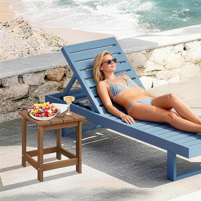 LZRS Adirondack Outdoor Side Table – Durable Weather-Resistant HDPE Patio End Table for Porch, Deck, Pool, Garden,Sturdy and Easy Assembly, Brown
