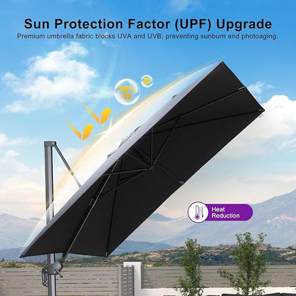 PURPLE LEAF 10' X 13' Rectangle Cantilever Umbrella with Base Outdoor Large Aluminum Patio Umbrella with 3-Year Fade Resistance Recycled Fabric and 360-degree Rotation for Deck Pool, Graphite Grey
