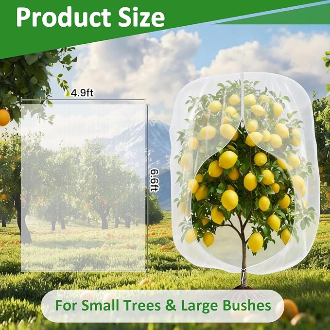 2 Pack Large Plant Covers 4.9x6.6 ft, Reusable Garden Netting for Vegetables, Mesh Barrier Protect Tomatoes & Fruit Trees from Birds, Bugs, Deer