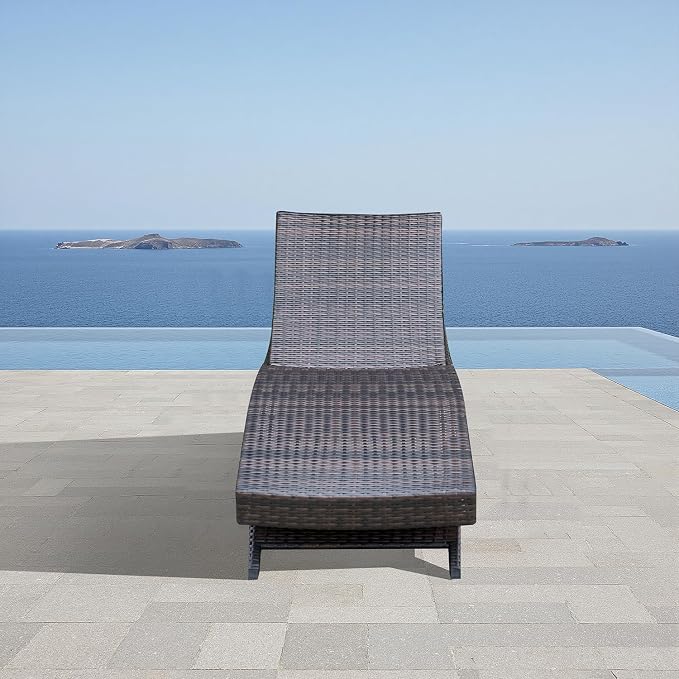 Folding Patio Chaise Lounge (Set of 1 Chair), Foldable Long Reclining Patio Seating Chairs, Outdoor Wicker Lounge Chair, Rattan Chaise Lounge Lawn Sunbathing Chairs Beach Pool Backrest Recliners