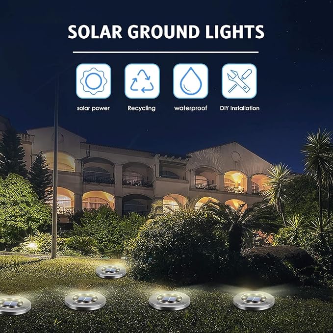 OULONGER Solar Lights Outdoor Waterproof, 12 Pack Solar Ground Lights with Large Capacity Battery, High Efficiency Solar Powered Lights for Outdoor Garden, Patio, Pathway and Yard (Warm Light)