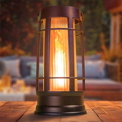 Metal Outdoor Solar Lantern, Flickering Solar Lanterns Outdoor Waterproof with Patented LED, Outdoor Lanterns for Porch, Patio, Garden, Tabletop, Hanging Use, Matte Black (2 Pack)