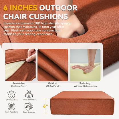 6" Thick Outdoor Chair Cushions - 22"* 24" Patio Furniture Cushions with Water Resistant & Removable Cover, 28D High Density Sponge Patio Cushion for Outdoor Furniture Couch Chair Orange