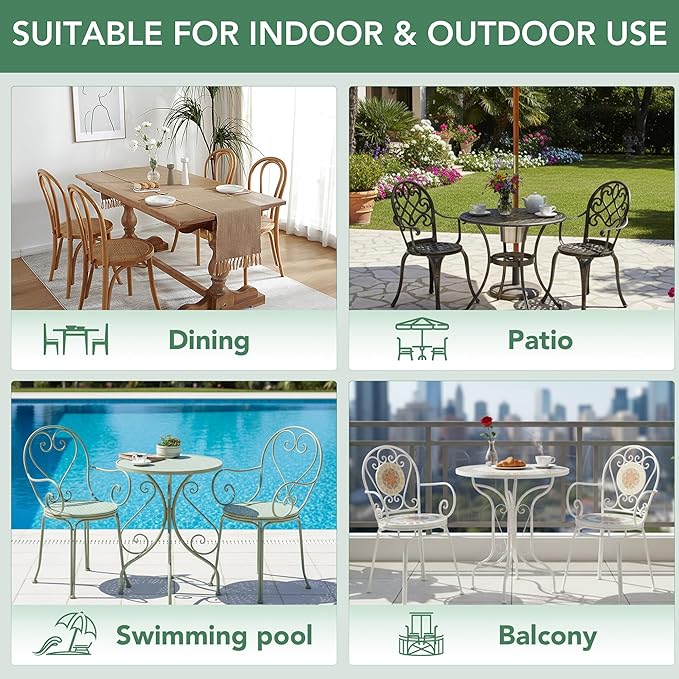 Summsun Outdoor Bistro Chair Cushions Set of 4, 15" D x 3" H Round Chair Cushions Waterproof and Fade Resistant Chair Cushion Pads with Non-Slip Ties and Removable Covers for Garden, Teal