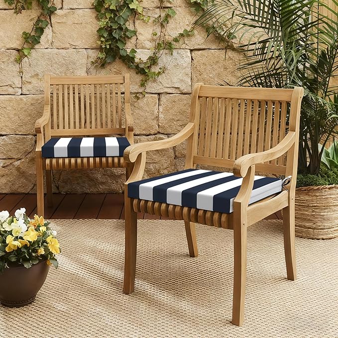 LVTXIII Outdoor Chair Cushions, Fade-Resistant Patio Furniture Cushions Outdoor Chair Pads with Ties for Dining Chairs and Garden Furniture Use, 19"x19"x2" Pack of 2, Cabana Navy