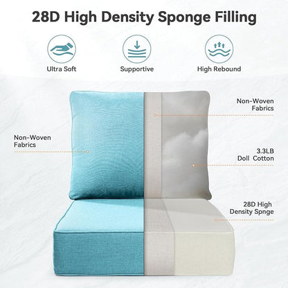 Luxury 6" Outdoor Cushions for Patio Furniture, 24x24x6" Thick Seat Cushion Set of 4, Fade Resistant Couch Chair Replacement Cushions High Density Deep Wicker Chair Cushion w/ Removable Cover, Teal