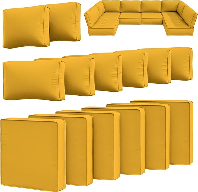 14 Pcs Outdoor Cushion Slipcovers Outdoor Patio Cushion Covers Replacement Waterproof with Zipper for Outdoor Furniture, Patio Sofa Couch 3 Sizes, Covers Only
