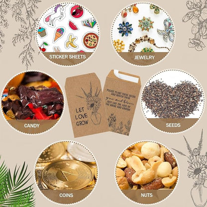Reallnaive 24 Sets Wedding Favor Flower Seeds Let Love Grow Seed Packets for Guests Family Reunion Wildflower Mini Terracotta Pots Seed Packets Self Adhesive Envelopes Thank You Tags Organza Bags