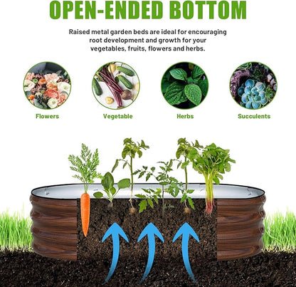 SnugNiture Galvanized Raised Garden Bed, 4x2x1ft Oval Metal Planter Box for Planting Outdoor Plants Vegetables