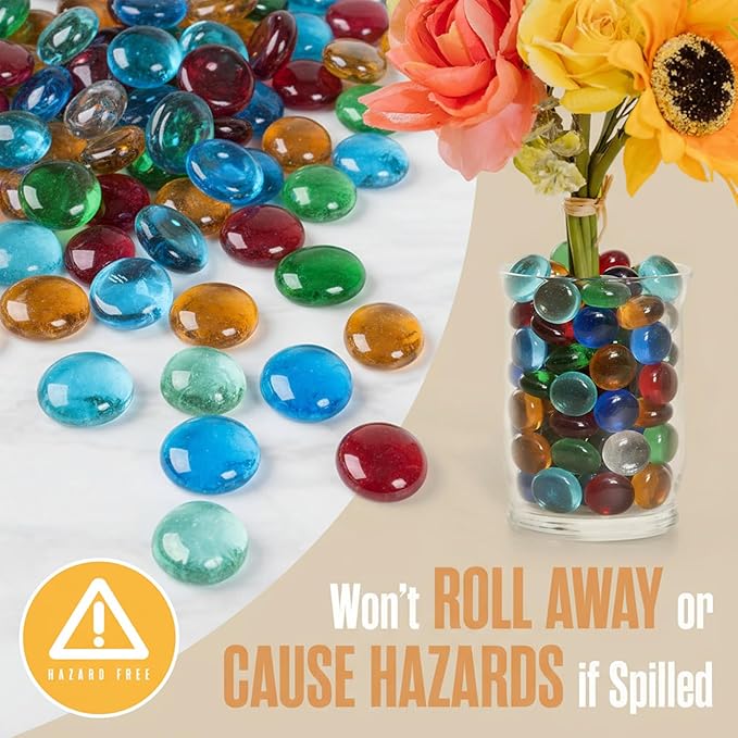 Houseables Glass Beads for Vases, Marbles for Vases, Glass Marbles, Colored Beads, Flat, Colored Gems, Filler, Crafts, Pebbles, Stones, Decorative Rocks, Plants, Florist, Floral, Fishbowl, 5 LB, 500PC