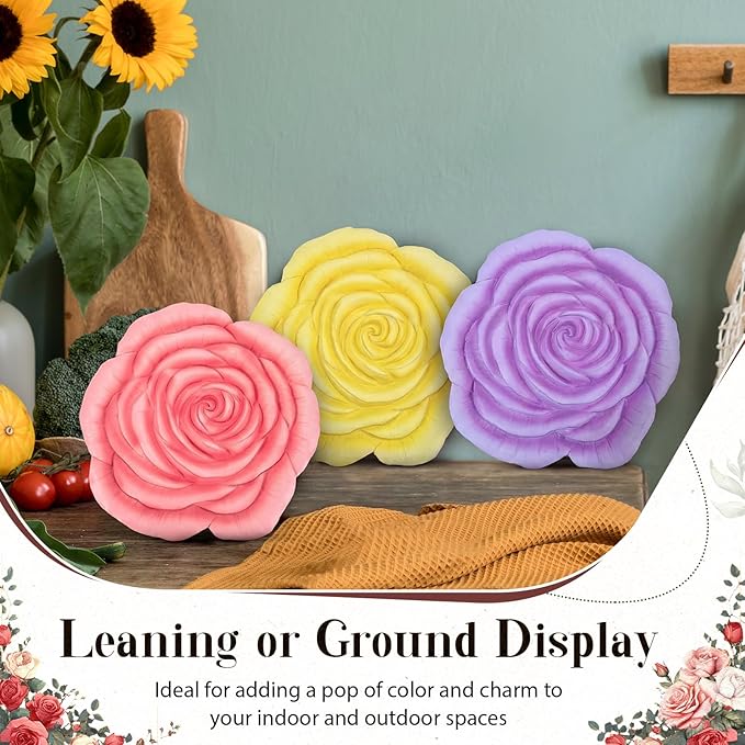 Cinnvoice 3 Pack Garden Stepping Stone Outdoor, Decorative Dimensional Resin Stepping Stones for Patio Pathway Landscaping Walkway Sculpture Yard Backyard Lawn(Rose,10 Inches)