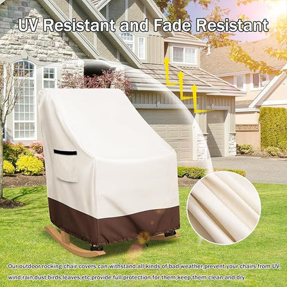 Rocking Chair Cover 2 Pack 600D Heavy Duty Waterproof - Patio Furniture Covers for Outdoor Rocking Chairs - All Weather Protection 27x34x45 Inches Beige