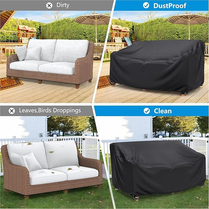 Mrrihand Heavy Duty Patio Sofa Cover Waterproof, Mrrihand 3-Seater Outdoor Sofa Loveseat Cover, Outdoor Patio Furniture Cover with Air Vent and Handles, 90" W×34" D×32" H, Black