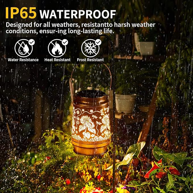 2 Pack Solar Lanterns Outdoor Waterproof, Hanging Metal Dragonfly and Sunflower Decorative Lights for Garden Patio Yard Porch Pathway, Solar Powered Outdoor Lantern Gifts for Women Mom Grandma