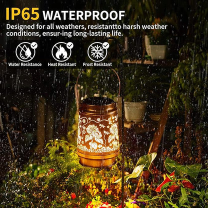 Solar Lantern Outdoor Waterproof Hanging Lights, Metal Dragonfly and Sunflower Decorative Lanterns for Garden Patio Yard Pathway Porch, Solar Powered Outdoor Lantern Gifts for Women Mom Grandma