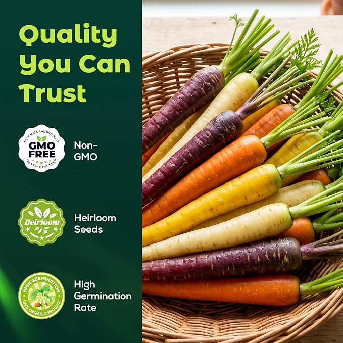 1200 Rainbow Carrot Seeds for Planting - Heirloom Vegetable Seed Pack for Home Garden - Easy Grow in Container, Raised Bed or Backyard - Great Gardening Gift