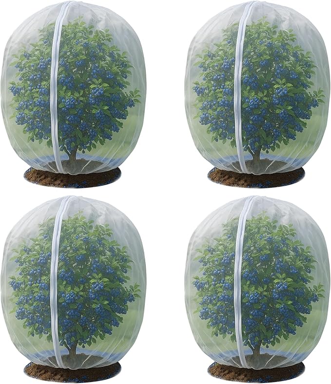 4 Pack Fruit Tree Netting Covers with Zipper & Drawstring – 7.87x7.87FT Ultra-Fine Mesh Garden Netting – Insect & Bird Barrier for Tree, Plant & Crop Protection