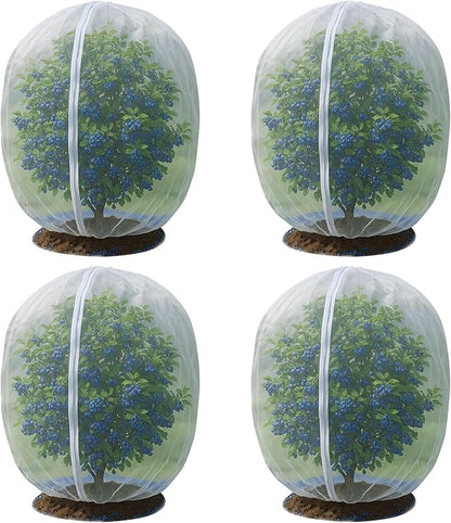 4 Pack Fruit Tree Netting Covers with Zipper & Drawstring – 7.87x7.87FT Ultra-Fine Mesh Garden Netting – Insect & Bird Barrier for Tree, Plant & Crop Protection
