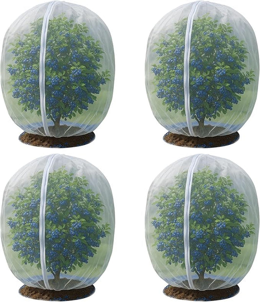 4 Pack Fruit Tree Netting Covers with Zipper & Drawstring – 7.87x7.87FT Ultra-Fine Mesh Garden Netting – Insect & Bird Barrier for Tree, Plant & Crop Protection