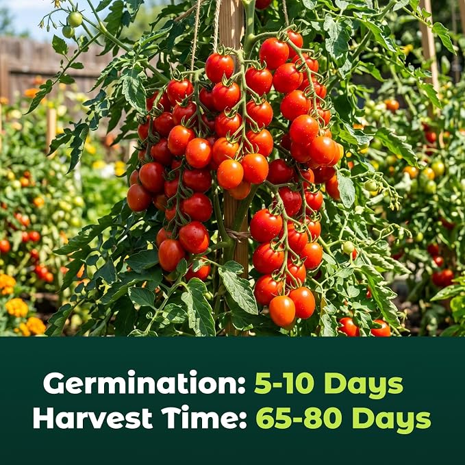 400 Heirloom Large Red Cherry Tomato Seeds for Planting – Sweet Bite-Sized Fruit, High Germination, Fast-Growing, Ideal for Home Garden & Container