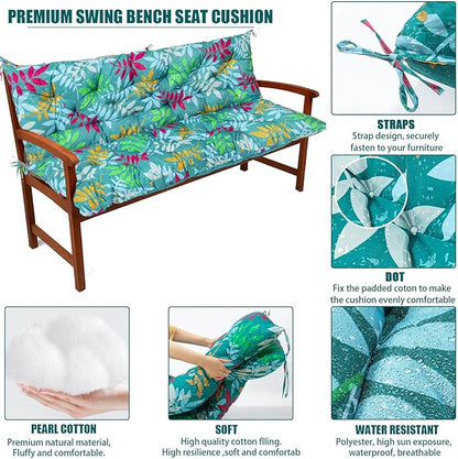 Swing Replacement Seat Cushions, 2-3 Seater Bench Cushions for Outdoor Furnitur with Backrest, Garden Recliner Seat Cushions Waterproof Sofa Pads (Green Flowers, 40x40in)