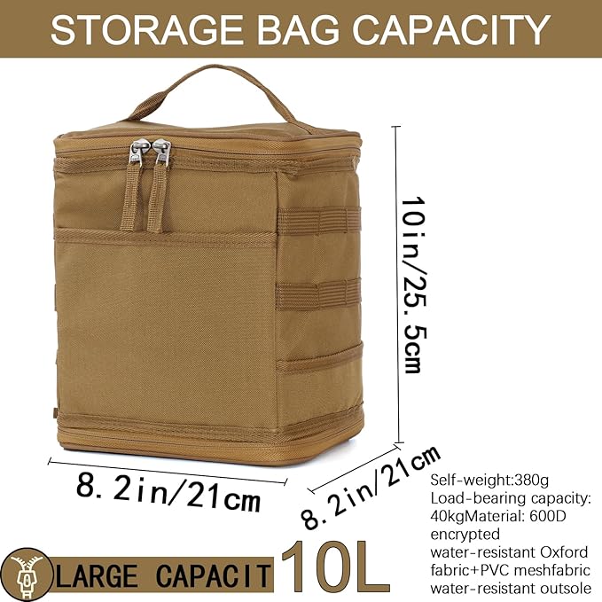 Tactical Camping Storage Bag, Utility Camping Tote Kitchen Organizer Storage Box, Trunk Organizer with Shoulder Strap,Outdoor Garden Tool Bag for Camping, Travel, Picnic (02-khaki)