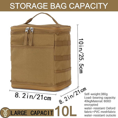 Tactical Camping Storage Bag, Utility Camping Tote Kitchen Organizer Storage Box, Trunk Organizer with Shoulder Strap,Outdoor Garden Tool Bag for Camping, Travel, Picnic (02-khaki)