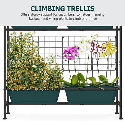 OYEAL Raised Garden Bed with Legs & & Trellis 32" Tall Vertical Herb Garden Planter Indoor Outdoor Elevated Flower Beds for Gardening, Vegetables, Herbs, Patio, Balcony, Backyard, Green