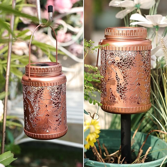 Cooo 2 Pack Solar Lanterns Outdoor Waterproof Wild Man Rose Gold Solar Pathway Lights Landscape Path Lights Christmas Lights Gifts for Women Mom Grandma for Garden Yard Patio Backyard Porch Decor