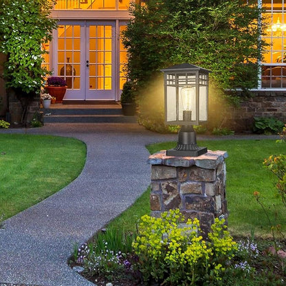 Outdoor Post Light Fixture, Modern Exterior Pillar Lantern with Black Finish & Seeded Glass, Pole Light for Garden, Backyard, Courtyard, Patio, Porch, RZ009-P BK