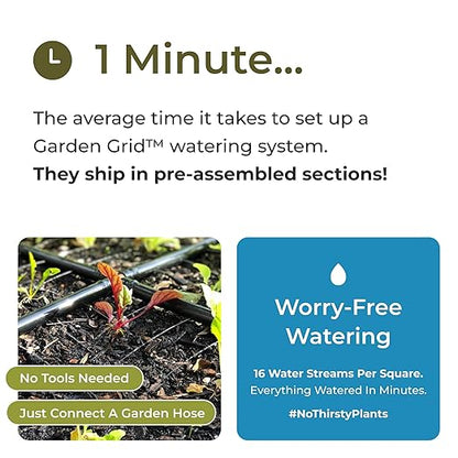 Garden Grid Watering System, 4x4 | Garden Watering System for Raised Beds - But Better | Pre-Assembled, Waters Every Plant Evenly, 1-Min Setup | Square Foot Gardening | US-Made | Standard 44"x44"