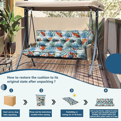 2/3 Seater Swing Replacement Cushion, Waterproof Porch Swing Cushions with Backrest, Thickened Bench Cushions for Outdoor Furniture, for Outdoor Patio Swing (Summer, 63 * 40in)
