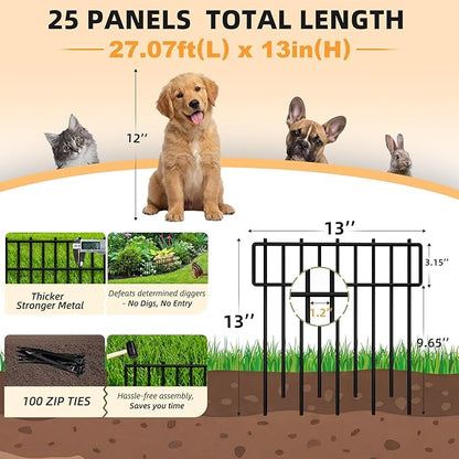 HIHADUUM 27.07ft Animal Barrier Fence - Garden Fence Animal Barrier 1.2" Gap & 3.75mm Thick Steel No Dig Fence Panels for Barrier, Dog Fence Outdoor for Yard, Garden Fencing and Garden Edging Border