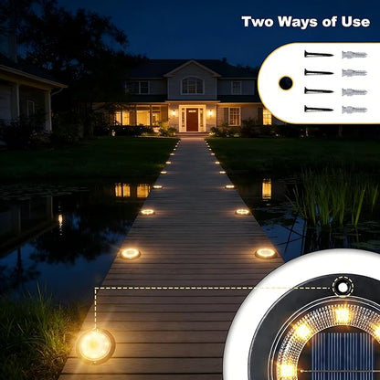 Flacchi Solar Lights Outdoor Waterproof - 2-in-1 Solar Powered Ground Lights Outdoor Solar Disk Light Landscape Light for Deck Step Patio Yard Pathway Walkway Driveway Garden (Warm White, 12 Pack)