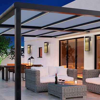 16" Oil Rubbed Bronze Dusk to Dawn LED Outdoor Wall Light, Large Brown Exterior Lighting Fixture, Modern Outside Wall Mounted Porch Sconce, Waterproof Patio Lantern Lamp with Sensor, 1 Pack