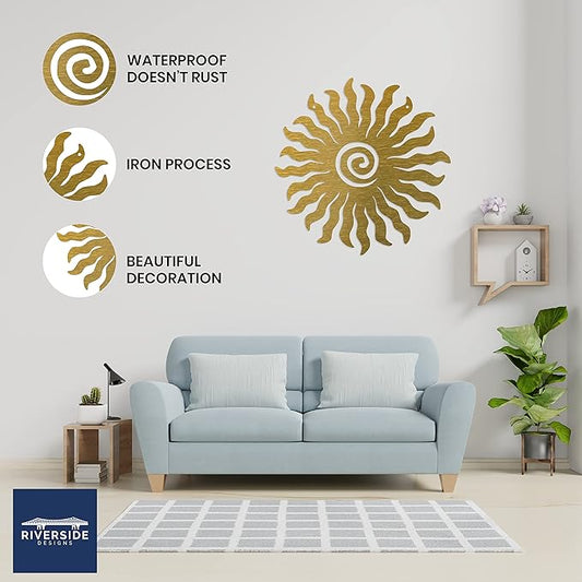 Riverside Designs Sunburst Metal Wall Art Steel Outdoor Decor - Heavy-Duty and Waterproof - Made in USA (12", Gold)