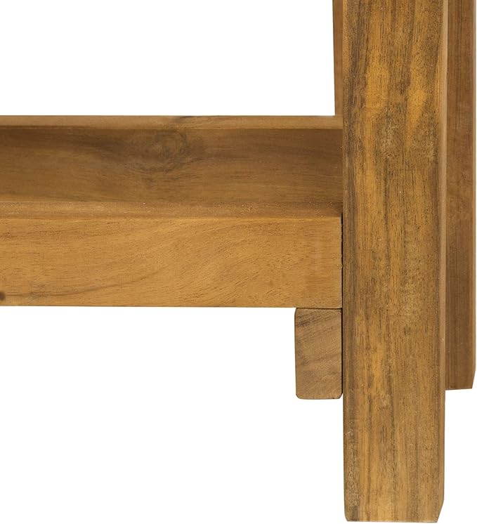 SAFAVIEH PAT6754A Collection Wilton Teak and Navy Balcony Corner Lounge Outdoor Set