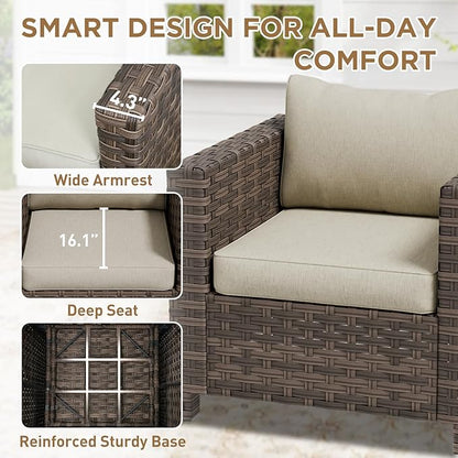 COOS BAY Lanai Chic 3 Piece Outdoor Bistro Set, Small Patio Conversation Set, Outdoor Patio Furniture, 2 Patio Chairs and Side Table, Brown/Beige