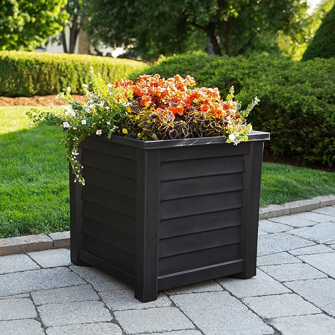 Mayne Lakeland 20-Inch Square Planter – Self-Watering, Weather-Resistant Planter for Flowers – Durable Outdoor Design for Patio, Porch, or Entryway